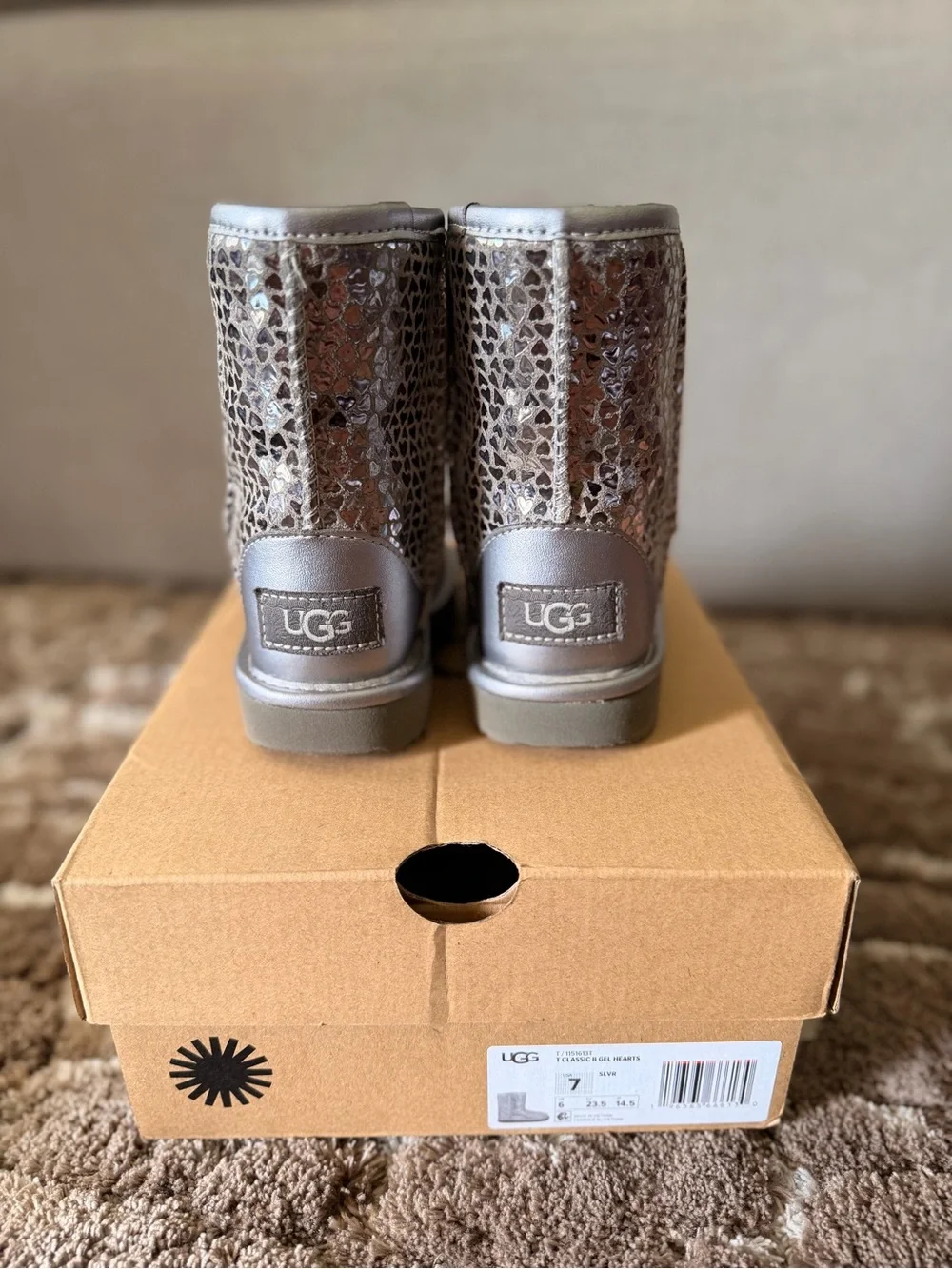 UGG Kids Metallic Heart Short Boots - Silver Glitter